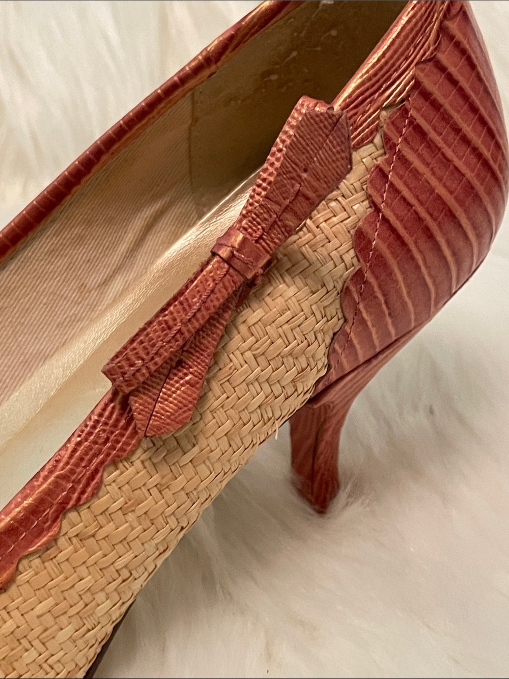 Nine West Metallic Coral and Natural Woven Pointed Kitten Heels 7 - Picture 7 of 8